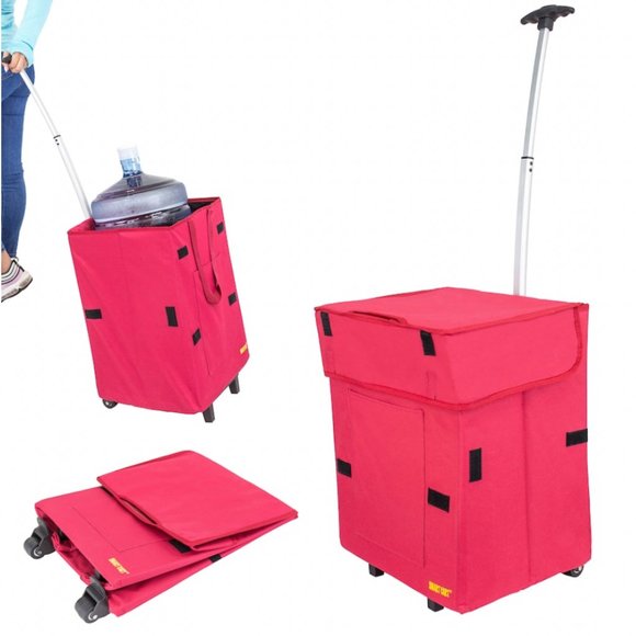 🆕 Collapsible Folding Rolling Cart w/ Retractable Handle ~ Colour: GRAY CHEVRON - Picture 5 of 8